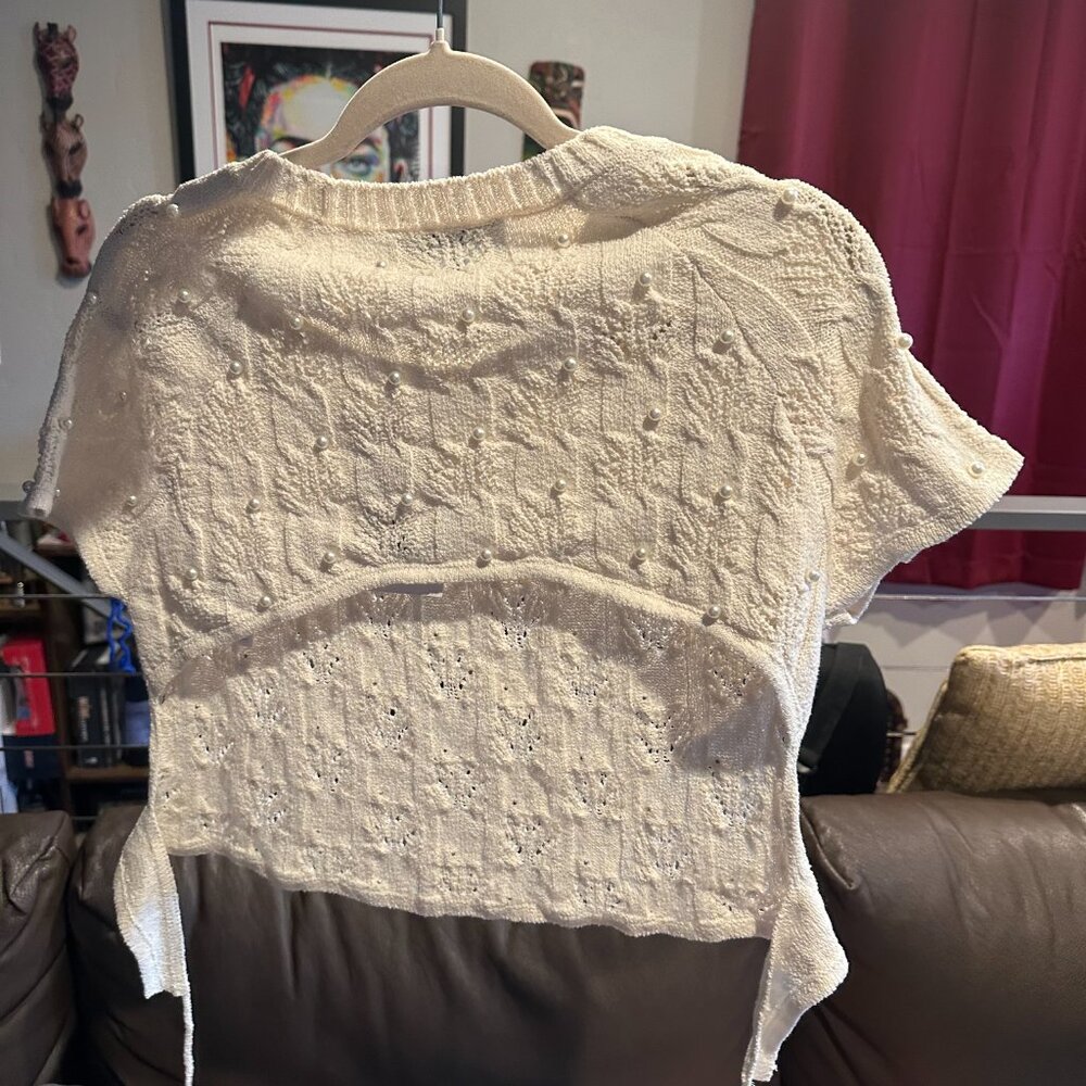 ZARA knit crop top Open back with faux Pearls White Size XL Ref 4331/104 - Picture 9 of 11